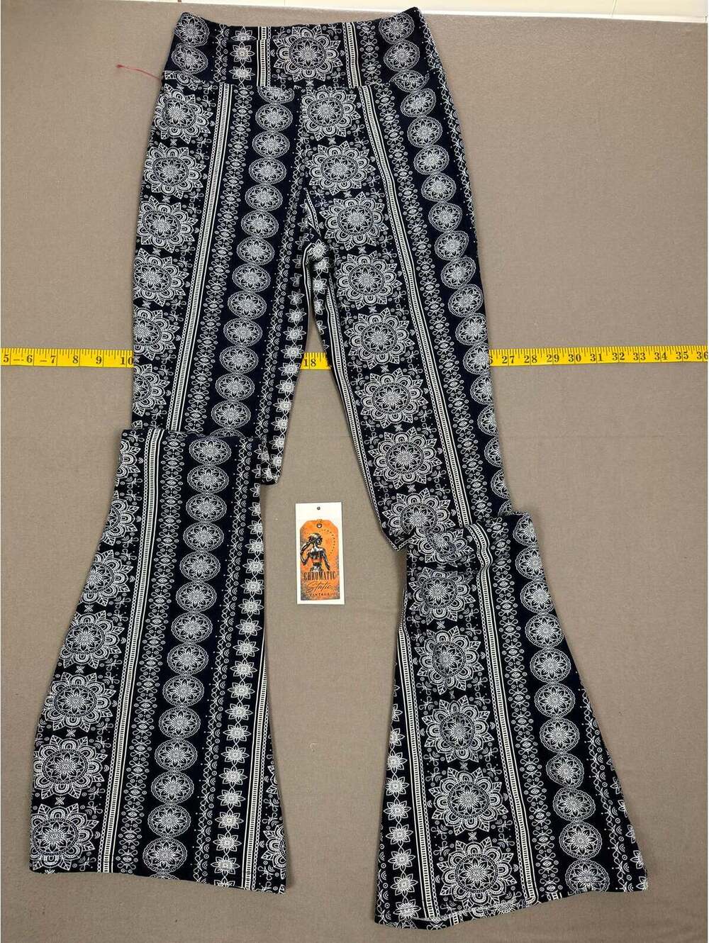 Satina Blue & White Geometric Flare Pants